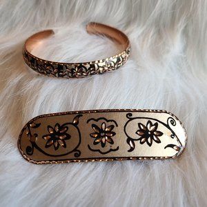 Set of Handmade Copper Bracelet & Barrette